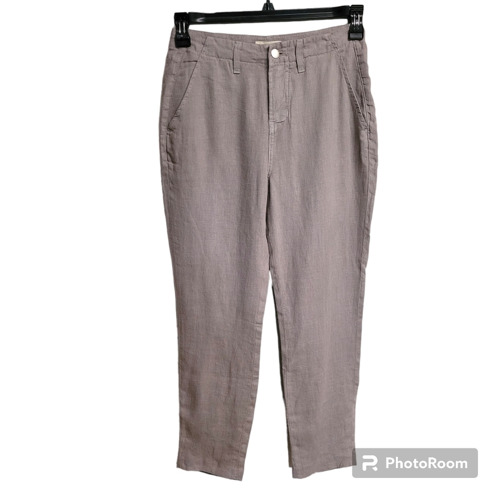 L'agence Grey Taupe Roselyn High Rise Cropped Linen Trousers Women's Size 25